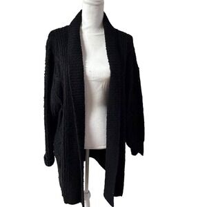 Western Connection Black Textured Open Cardigan Sweater Size L Longline Cable